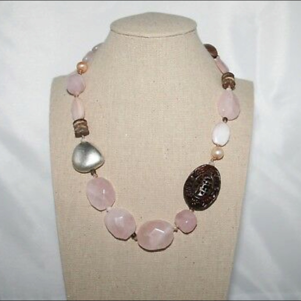 Retired Silpada Sterling Silver Pink Quartz Neckla